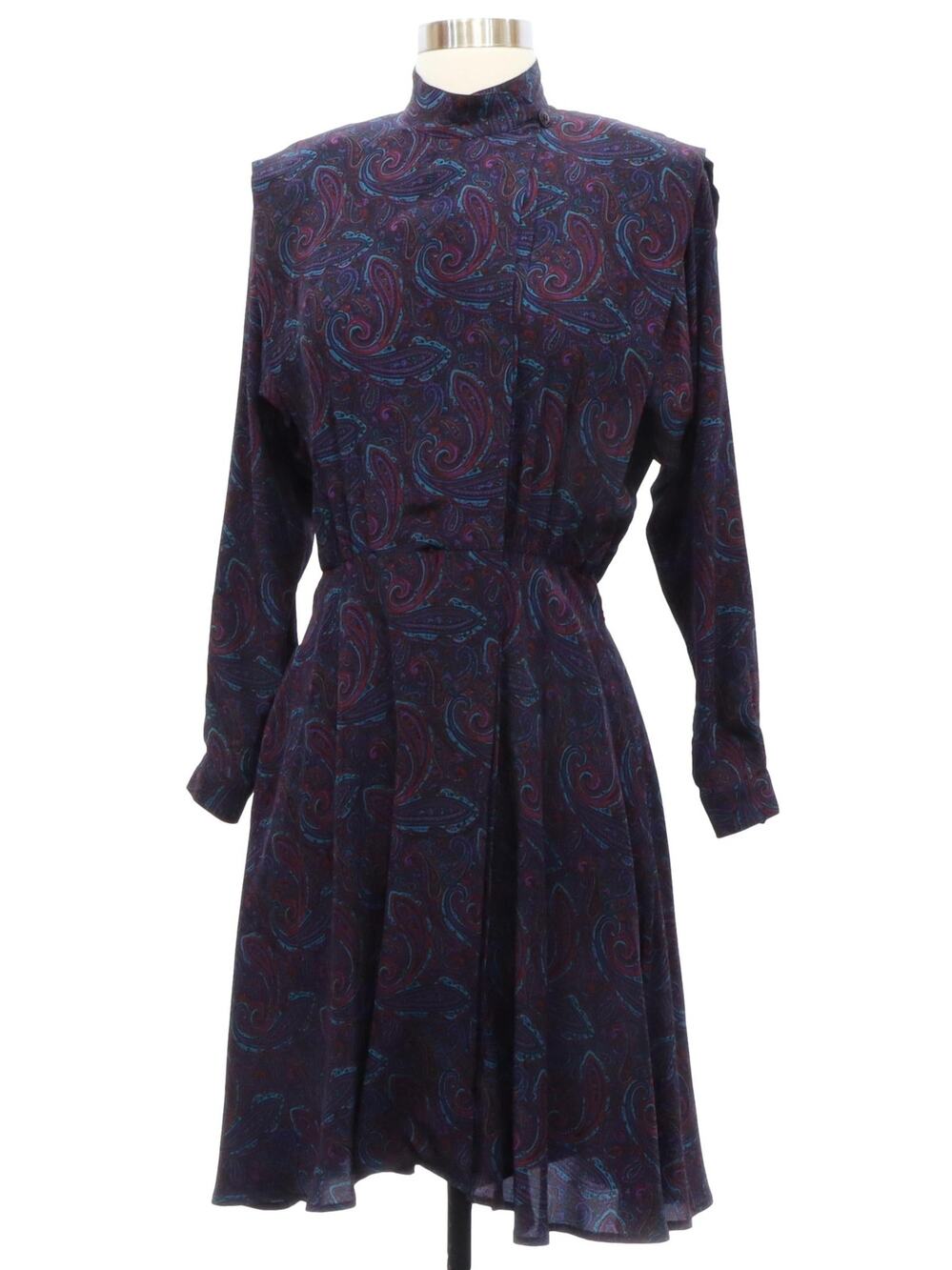 Vintage Liz Claiborne Silk Paisley Dress Purple Pleated A-Line 80s 90s